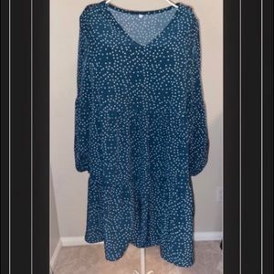 Hunter Green Polka Dot Poofy Longsleeve Midi Dress